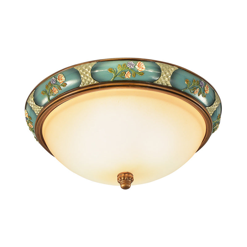 3-Head Ceiling Mounted Light Vintage Bedroom Flushmount Lamp with Dome Frosted Glass Shade in Blue-Green, 15"/19" W Clearhalo 'Ceiling Lights' 'Close To Ceiling Lights' 'Close to ceiling' 'Flush mount' Lighting' 800702