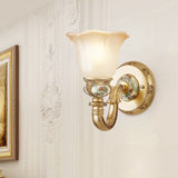 Flower Indoor Wall Mount Lighting Vintage White Glass 1 Light Gold Wall Lamp Fixture Clearhalo 'Wall Lamps & Sconces' 'Wall Lights' Lighting' 800711