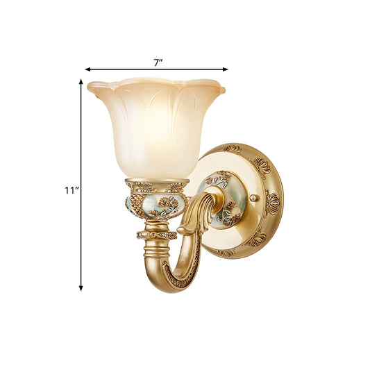 Flower Indoor Wall Mount Lighting Vintage White Glass 1 Light Gold Wall Lamp Fixture Clearhalo 'Wall Lamps & Sconces' 'Wall Lights' Lighting' 800713