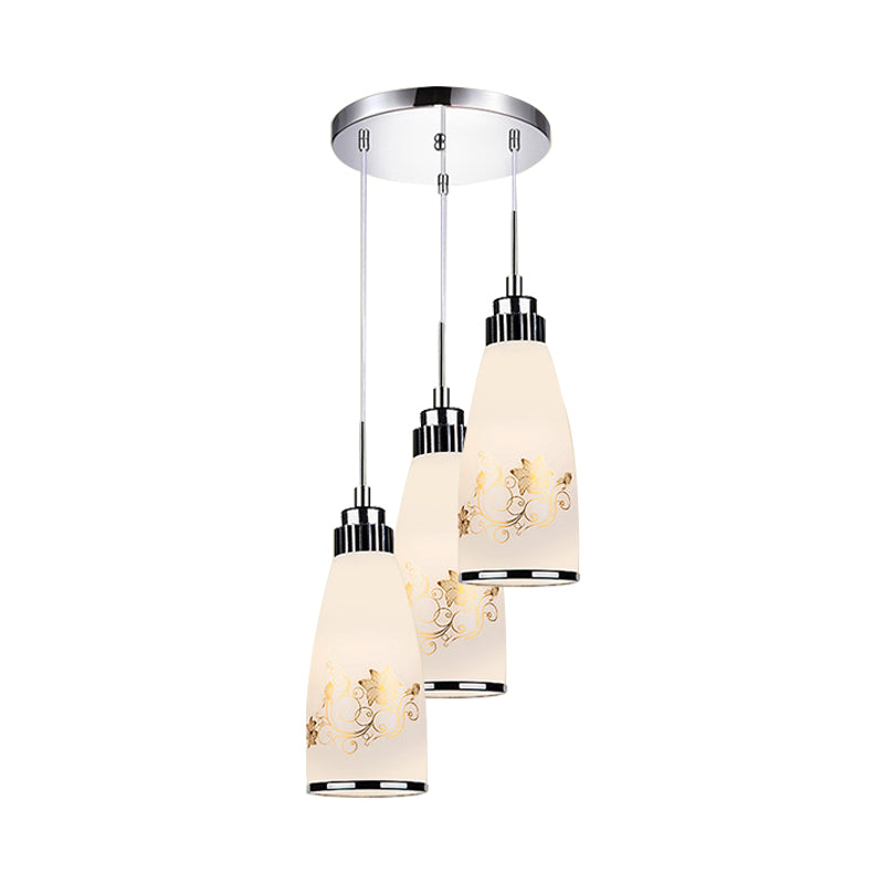 3-Light Drop Pendant Minimalist Oblong White Printing Glass Multiple Hanging Lamp with Round/Linear Canopy Clearhalo 'Ceiling Lights' 'Glass shade' 'Glass' 'Pendant Lights' 'Pendants' Lighting' 800746