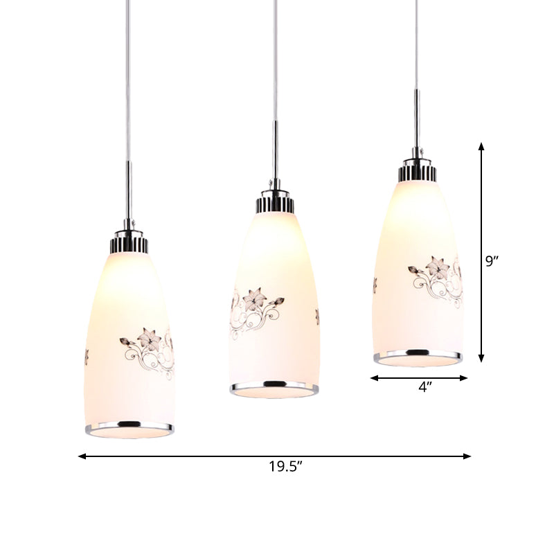 3-Bulb Cone Multiple Hanging Lamp Minimalism Black/Yellow/Blue Printing Glass Pendulum Lamp with Linear/Round Canopy Clearhalo 'Ceiling Lights' 'Glass shade' 'Glass' 'Pendant Lights' 'Pendants' Lighting' 800762