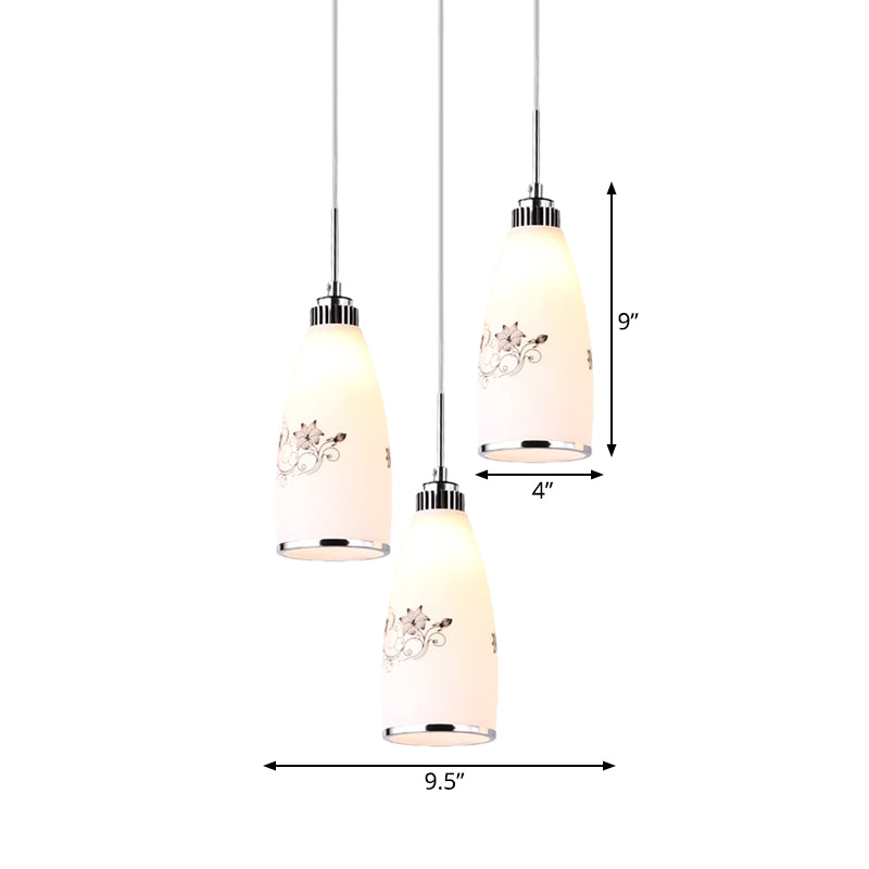 3-Bulb Cone Multiple Hanging Lamp Minimalism Black/Yellow/Blue Printing Glass Pendulum Lamp with Linear/Round Canopy Clearhalo 'Ceiling Lights' 'Glass shade' 'Glass' 'Pendant Lights' 'Pendants' Lighting' 800775