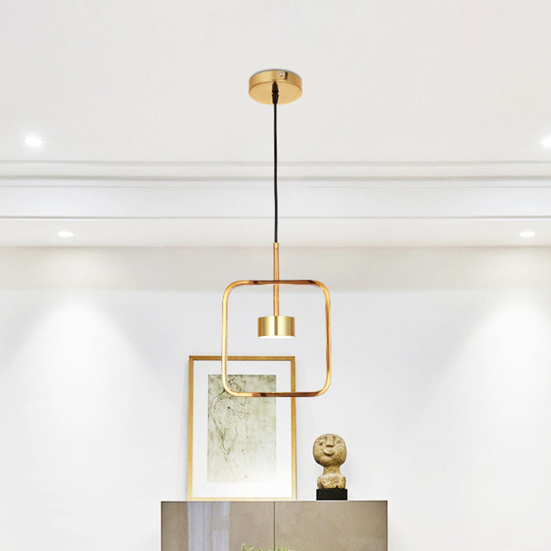 Gold Finish Square-Frame Pendulum Light Minimalism LED Metal Ceiling Hang Fixture with Shade/Shadeless Gold Shadeless Clearhalo 'Ceiling Lights' 'Modern Pendants' 'Modern' 'Pendant Lights' 'Pendants' Lighting' 800784