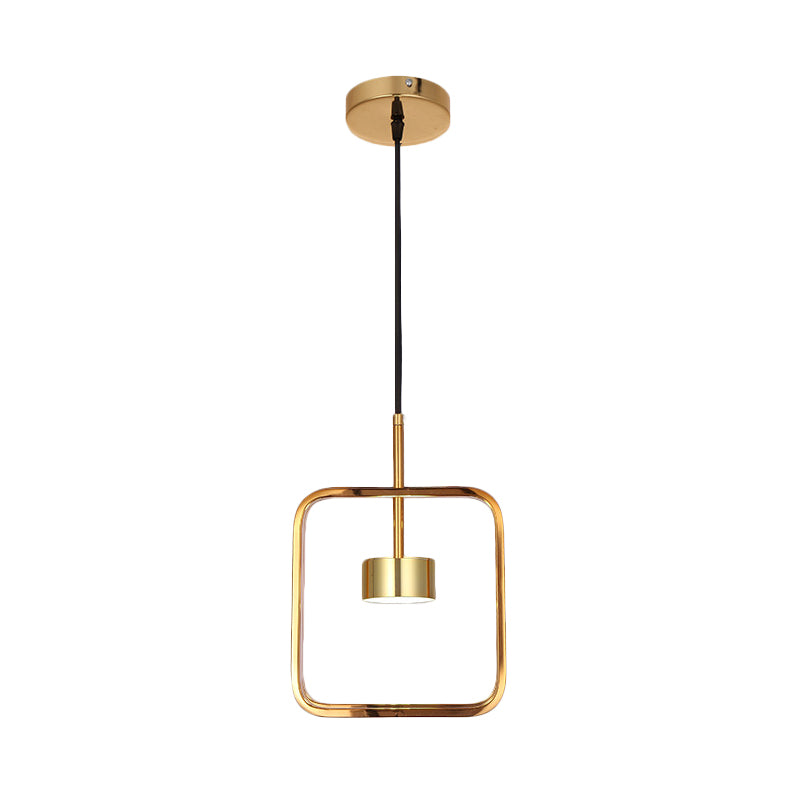 Gold Finish Square-Frame Pendulum Light Minimalism LED Metal Ceiling Hang Fixture with Shade/Shadeless Clearhalo 'Ceiling Lights' 'Modern Pendants' 'Modern' 'Pendant Lights' 'Pendants' Lighting' 800786