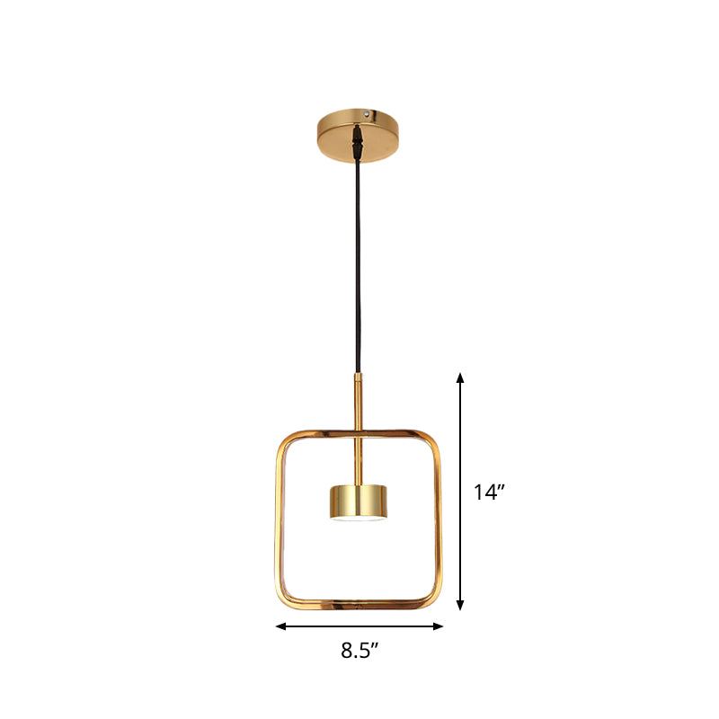 Gold Finish Square-Frame Pendulum Light Minimalism LED Metal Ceiling Hang Fixture with Shade/Shadeless Clearhalo 'Ceiling Lights' 'Modern Pendants' 'Modern' 'Pendant Lights' 'Pendants' Lighting' 800787