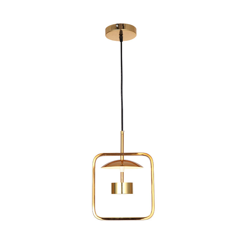 Gold Finish Square-Frame Pendulum Light Minimalism LED Metal Ceiling Hang Fixture with Shade/Shadeless Clearhalo 'Ceiling Lights' 'Modern Pendants' 'Modern' 'Pendant Lights' 'Pendants' Lighting' 800790