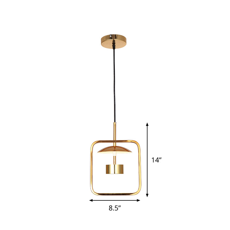 Gold Finish Square-Frame Pendulum Light Minimalism LED Metal Ceiling Hang Fixture with Shade/Shadeless Clearhalo 'Ceiling Lights' 'Modern Pendants' 'Modern' 'Pendant Lights' 'Pendants' Lighting' 800792