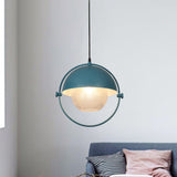 Modern Semicircle Hanging Light Kit 1 Bulb Metal Pendant in Blue/Gold with Ball Clear Latticed Glass Shade Blue Clearhalo 'Ceiling Lights' 'Modern Pendants' 'Modern' 'Pendant Lights' 'Pendants' Lighting' 800793