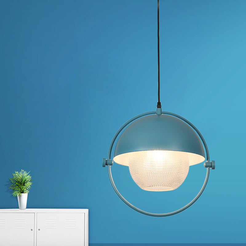 Modern Semicircle Hanging Light Kit 1 Bulb Metal Pendant in Blue/Gold with Ball Clear Latticed Glass Shade Clearhalo 'Ceiling Lights' 'Modern Pendants' 'Modern' 'Pendant Lights' 'Pendants' Lighting' 800794