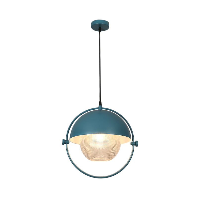 Modern Semicircle Hanging Light Kit 1 Bulb Metal Pendant in Blue/Gold with Ball Clear Latticed Glass Shade Clearhalo 'Ceiling Lights' 'Modern Pendants' 'Modern' 'Pendant Lights' 'Pendants' Lighting' 800795