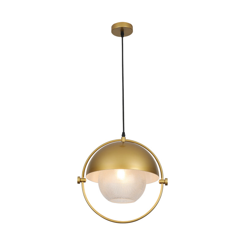 Modern Semicircle Hanging Light Kit 1 Bulb Metal Pendant in Blue/Gold with Ball Clear Latticed Glass Shade Clearhalo 'Ceiling Lights' 'Modern Pendants' 'Modern' 'Pendant Lights' 'Pendants' Lighting' 800799