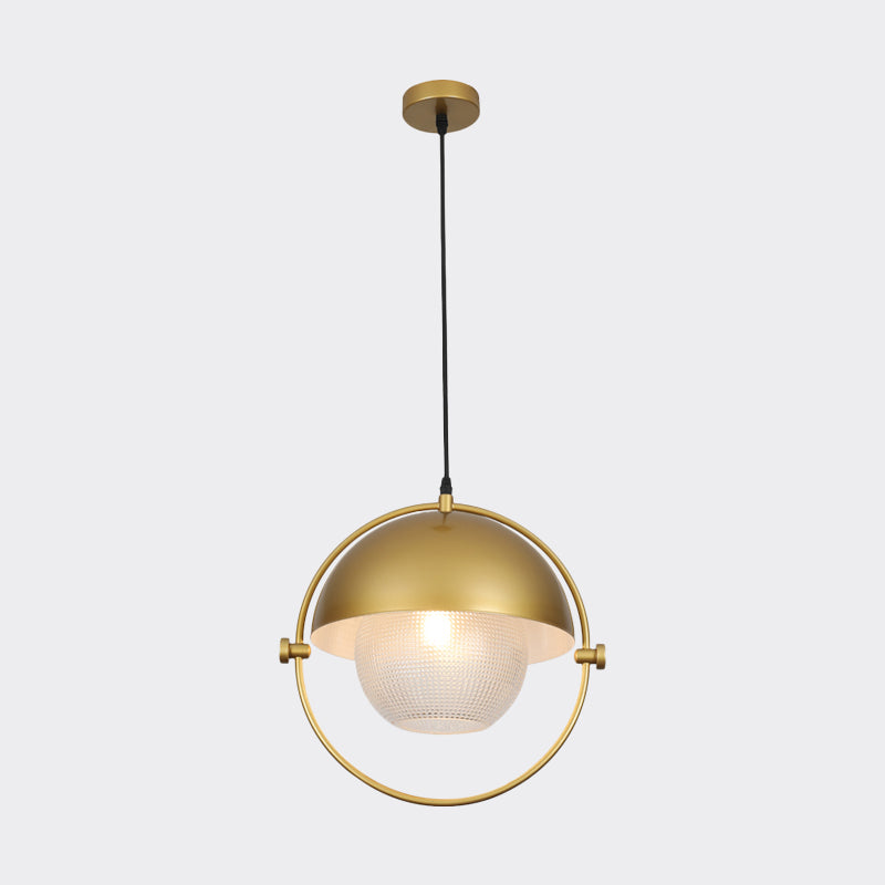 Modern Semicircle Hanging Light Kit 1 Bulb Metal Pendant in Blue/Gold with Ball Clear Latticed Glass Shade Clearhalo 'Ceiling Lights' 'Modern Pendants' 'Modern' 'Pendant Lights' 'Pendants' Lighting' 800800