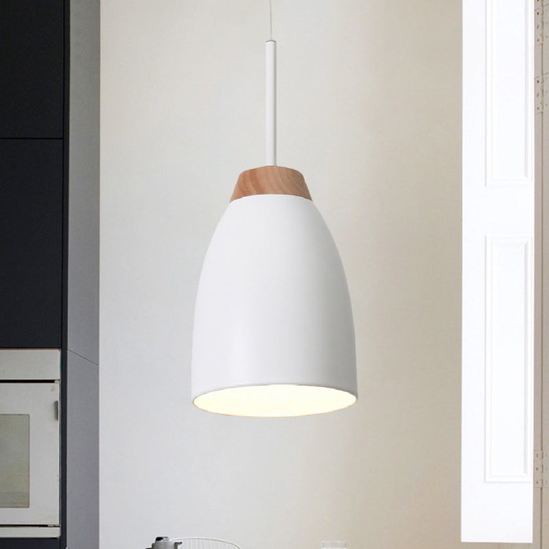 Bell Drop Pendant Light Minimal Metal 1 Bulb White/Black and Wood Hanging Ceiling Lamp over Table White Clearhalo 'Ceiling Lights' 'Modern Pendants' 'Modern' 'Pendant Lights' 'Pendants' Lighting' 800801