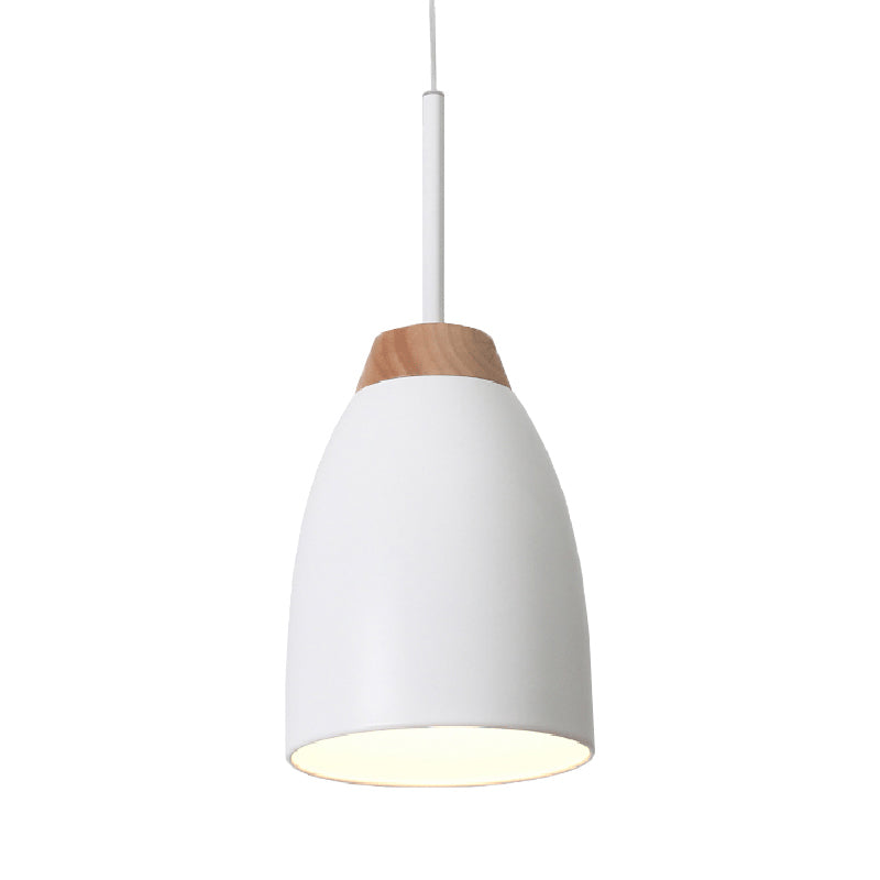 Bell Drop Pendant Light Minimal Metal 1 Bulb White/Black and Wood Hanging Ceiling Lamp over Table Clearhalo 'Ceiling Lights' 'Modern Pendants' 'Modern' 'Pendant Lights' 'Pendants' Lighting' 800802