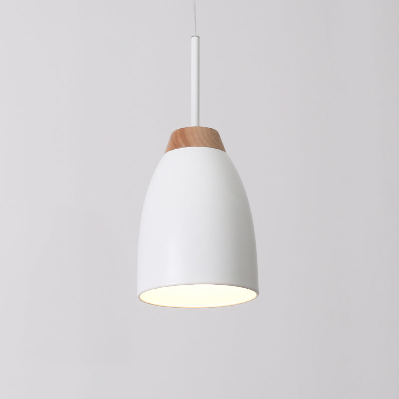 Bell Drop Pendant Light Minimal Metal 1 Bulb White/Black and Wood Hanging Ceiling Lamp over Table Clearhalo 'Ceiling Lights' 'Modern Pendants' 'Modern' 'Pendant Lights' 'Pendants' Lighting' 800803