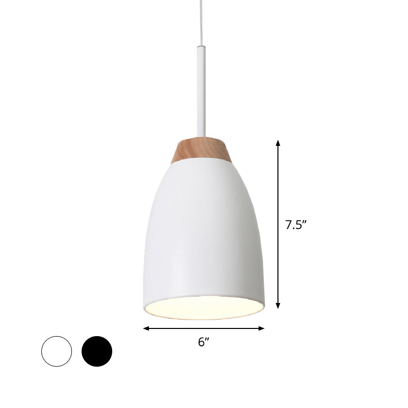 Bell Drop Pendant Light Minimal Metal 1 Bulb White/Black and Wood Hanging Ceiling Lamp over Table Clearhalo 'Ceiling Lights' 'Modern Pendants' 'Modern' 'Pendant Lights' 'Pendants' Lighting' 800804