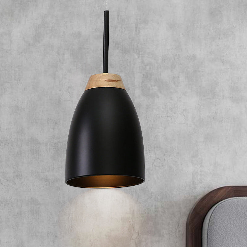 Bell Drop Pendant Light Minimal Metal 1 Bulb White/Black and Wood Hanging Ceiling Lamp over Table Black Clearhalo 'Ceiling Lights' 'Modern Pendants' 'Modern' 'Pendant Lights' 'Pendants' Lighting' 800805