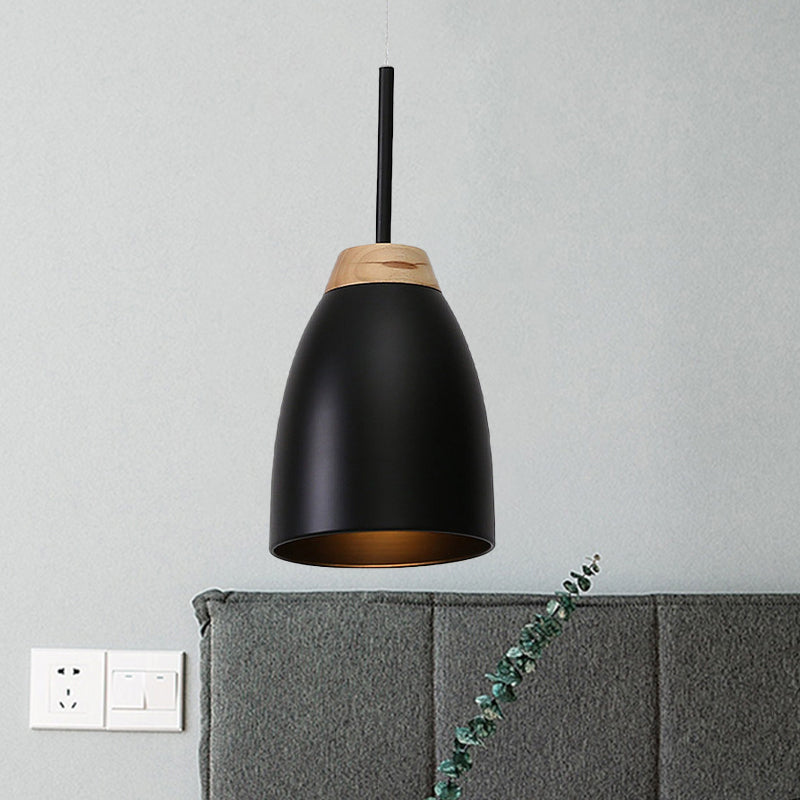 Bell Drop Pendant Light Minimal Metal 1 Bulb White/Black and Wood Hanging Ceiling Lamp over Table Clearhalo 'Ceiling Lights' 'Modern Pendants' 'Modern' 'Pendant Lights' 'Pendants' Lighting' 800806