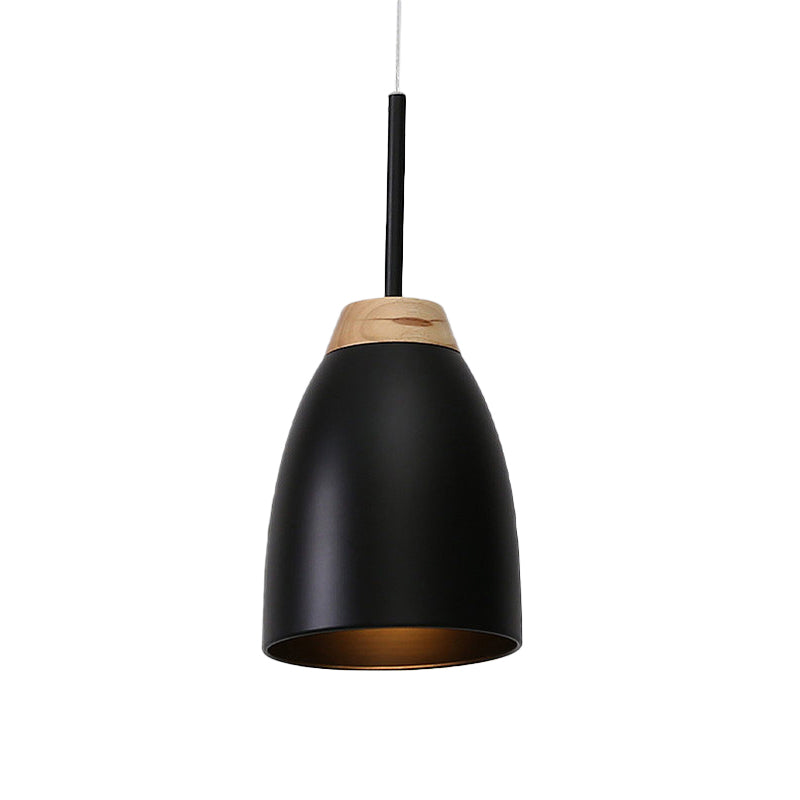 Bell Drop Pendant Light Minimal Metal 1 Bulb White/Black and Wood Hanging Ceiling Lamp over Table Clearhalo 'Ceiling Lights' 'Modern Pendants' 'Modern' 'Pendant Lights' 'Pendants' Lighting' 800807