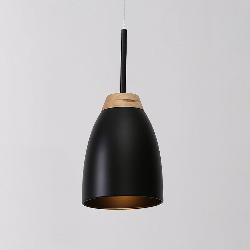 Bell Drop Pendant Light Minimal Metal 1 Bulb White/Black and Wood Hanging Ceiling Lamp over Table Clearhalo 'Ceiling Lights' 'Modern Pendants' 'Modern' 'Pendant Lights' 'Pendants' Lighting' 800808