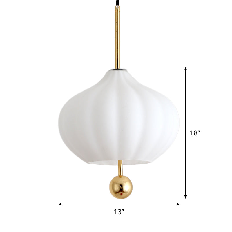 White Glass Pumpkin Suspension Light Modernist 1 Bulb Pendant Lamp with Brass Modo Deco Clearhalo 'Ceiling Lights' 'Close To Ceiling Lights' 'Glass shade' 'Glass' 'Modern Pendants' 'Modern' 'Pendant Lights' 'Pendants' Lighting' 800816