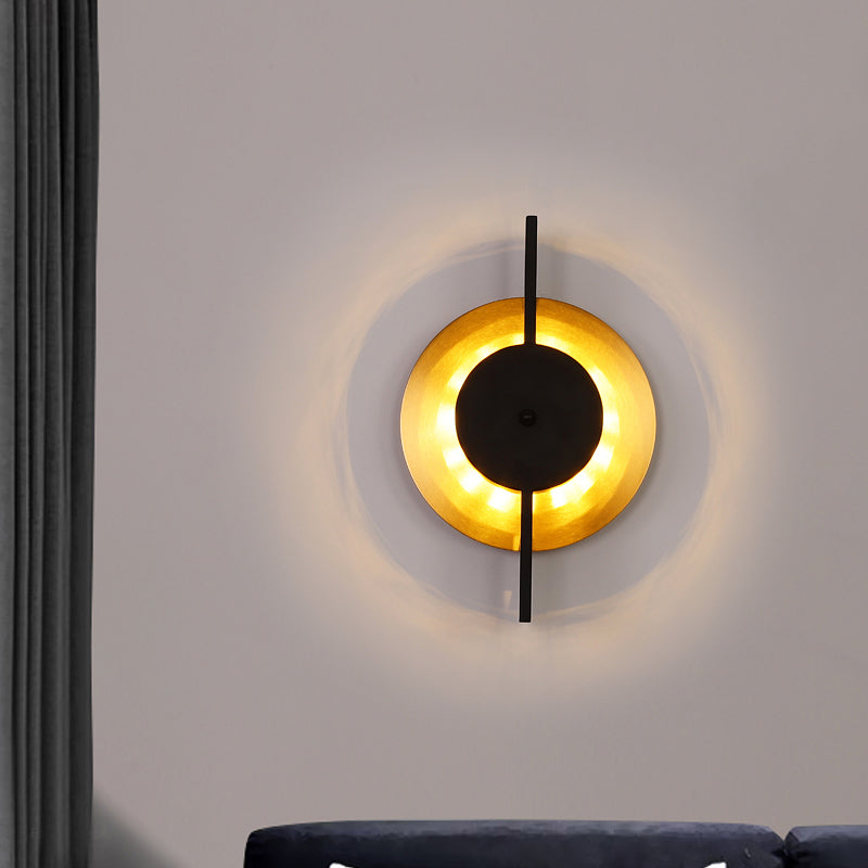 Postmodern Round Sconce Lamp Fixture Metallic LED Bedside Wall Mount Light in Black and Gold Black-Gold Clearhalo 'Cast Iron' 'Glass' 'Industrial' 'Modern wall lights' 'Modern' 'Tiffany' 'Traditional wall lights' 'Wall Lamps & Sconces' 'Wall Lights' Lighting' 800837