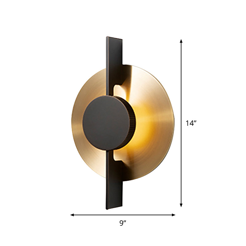 Postmodern Round Sconce Lamp Fixture Metallic LED Bedside Wall Mount Light in Black and Gold Clearhalo 'Cast Iron' 'Glass' 'Industrial' 'Modern wall lights' 'Modern' 'Tiffany' 'Traditional wall lights' 'Wall Lamps & Sconces' 'Wall Lights' Lighting' 800840