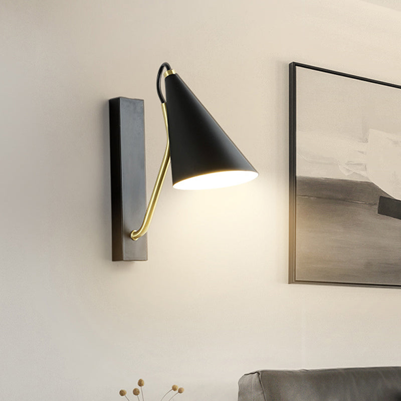 White/Black Finish Conic Wall Lighting Ideas Modernism 1 Head Metallic Wall Lamp for Bedside Black Clearhalo 'Cast Iron' 'Glass' 'Industrial' 'Modern wall lights' 'Modern' 'Tiffany' 'Traditional wall lights' 'Wall Lamps & Sconces' 'Wall Lights' Lighting' 800841