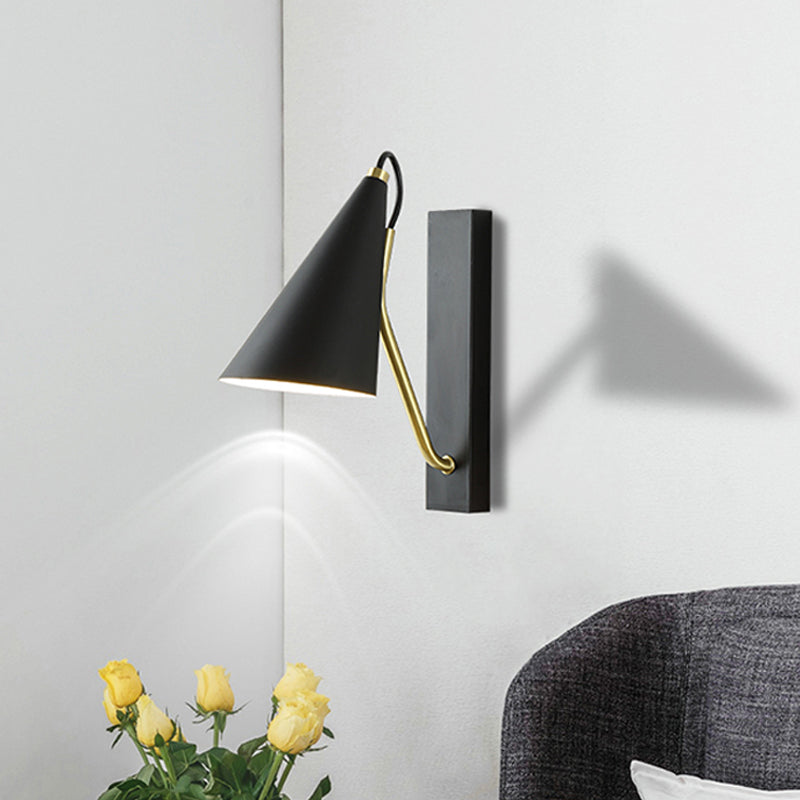White/Black Finish Conic Wall Lighting Ideas Modernism 1 Head Metallic Wall Lamp for Bedside Clearhalo 'Cast Iron' 'Glass' 'Industrial' 'Modern wall lights' 'Modern' 'Tiffany' 'Traditional wall lights' 'Wall Lamps & Sconces' 'Wall Lights' Lighting' 800842