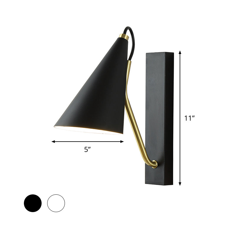 White/Black Finish Conic Wall Lighting Ideas Modernism 1 Head Metallic Wall Lamp for Bedside Clearhalo 'Cast Iron' 'Glass' 'Industrial' 'Modern wall lights' 'Modern' 'Tiffany' 'Traditional wall lights' 'Wall Lamps & Sconces' 'Wall Lights' Lighting' 800844