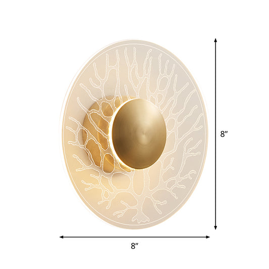 Modernist Context Disk Sconce Lamp Clear Glass Living Room LED Wall Light Fixture in Brass Clearhalo 'Cast Iron' 'Glass' 'Industrial' 'Modern wall lights' 'Modern' 'Tiffany' 'Traditional wall lights' 'Wall Lamps & Sconces' 'Wall Lights' Lighting' 800864