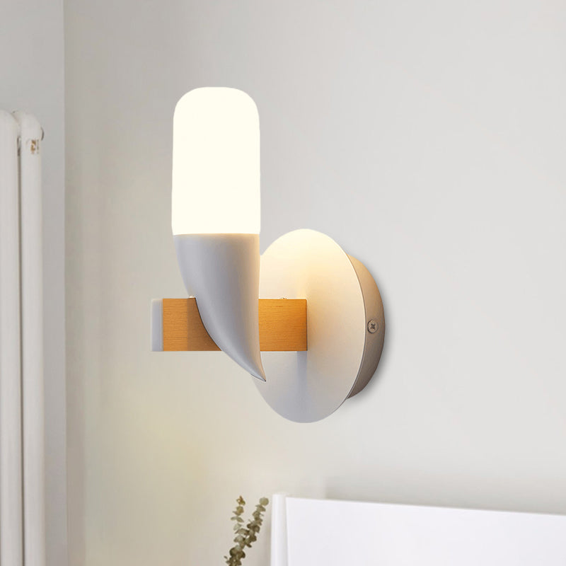 Bird-Like Wall Light Sconce Modernism Metal LED Bedside Wall Mount Lamp Fixture in White and Wood White Clearhalo 'Cast Iron' 'Glass' 'Industrial' 'Modern wall lights' 'Modern' 'Tiffany' 'Traditional wall lights' 'Wall Lamps & Sconces' 'Wall Lights' Lighting' 800869