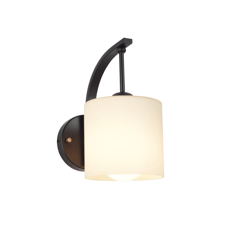 Modernism 1-Light Wall Sconce Black Finish Cylindrical Wall Lamp Fixture with Opal Glass Shade Clearhalo 'Cast Iron' 'Glass' 'Industrial' 'Modern wall lights' 'Modern' 'Tiffany' 'Traditional wall lights' 'Wall Lamps & Sconces' 'Wall Lights' Lighting' 800874