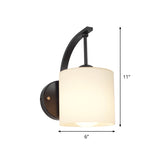 Modernism 1-Light Wall Sconce Black Finish Cylindrical Wall Lamp Fixture with Opal Glass Shade Clearhalo 'Cast Iron' 'Glass' 'Industrial' 'Modern wall lights' 'Modern' 'Tiffany' 'Traditional wall lights' 'Wall Lamps & Sconces' 'Wall Lights' Lighting' 800876