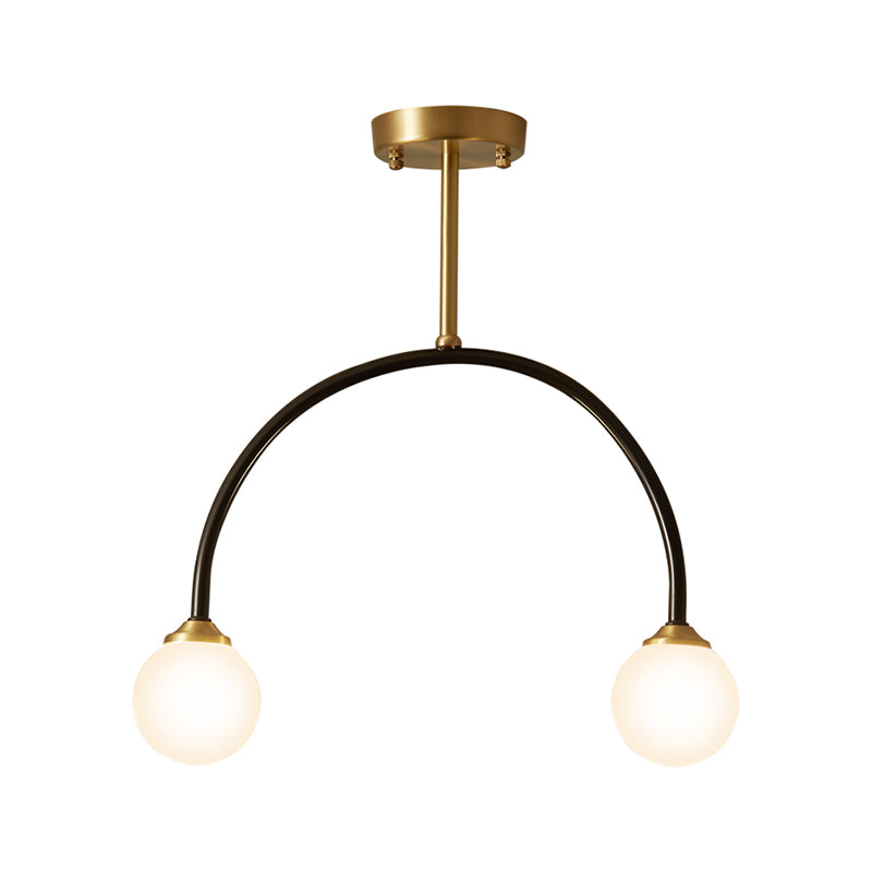 Arced Restaurant Semi Mount Lighting Metallic 2-Bulb Minimal LED Flush Ceiling Lamp in Brass and Black Clearhalo 'Ceiling Lights' 'Close To Ceiling Lights' 'Close to ceiling' 'Semi-flushmount' Lighting' 800879