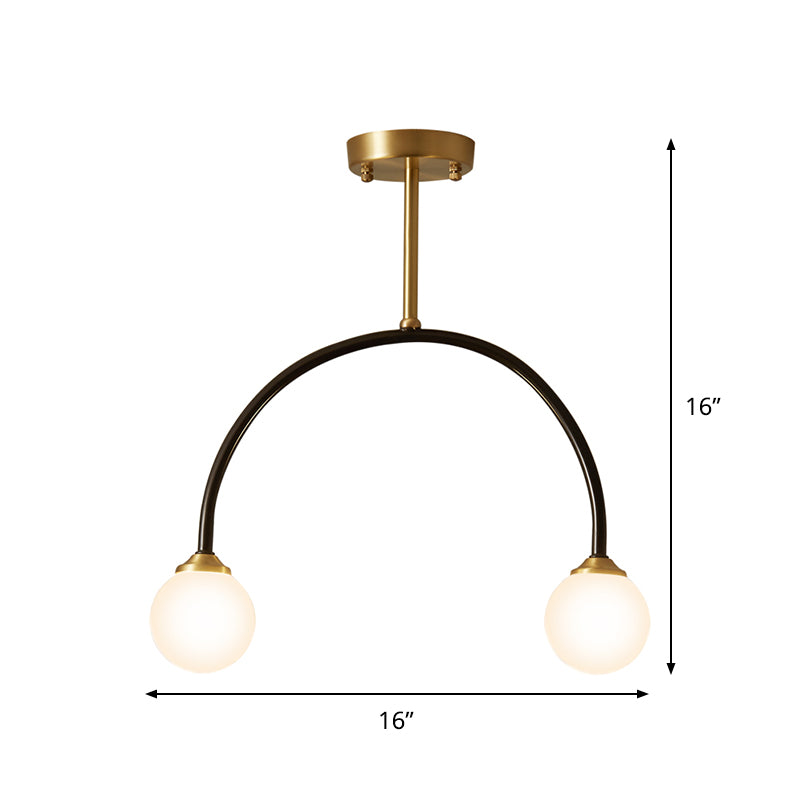 Arced Restaurant Semi Mount Lighting Metallic 2-Bulb Minimal LED Flush Ceiling Lamp in Brass and Black Clearhalo 'Ceiling Lights' 'Close To Ceiling Lights' 'Close to ceiling' 'Semi-flushmount' Lighting' 800880