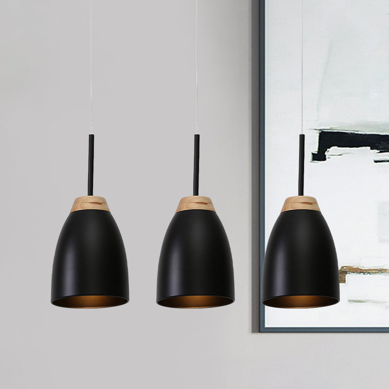 Metallic Bell Pendulum Lighting Minimalist 3 Lights Black Multiple Hanging Lamp with Linear Canopy Clearhalo 'Ceiling Lights' 'Modern Pendants' 'Modern' 'Pendant Lights' 'Pendants' Lighting' 800913