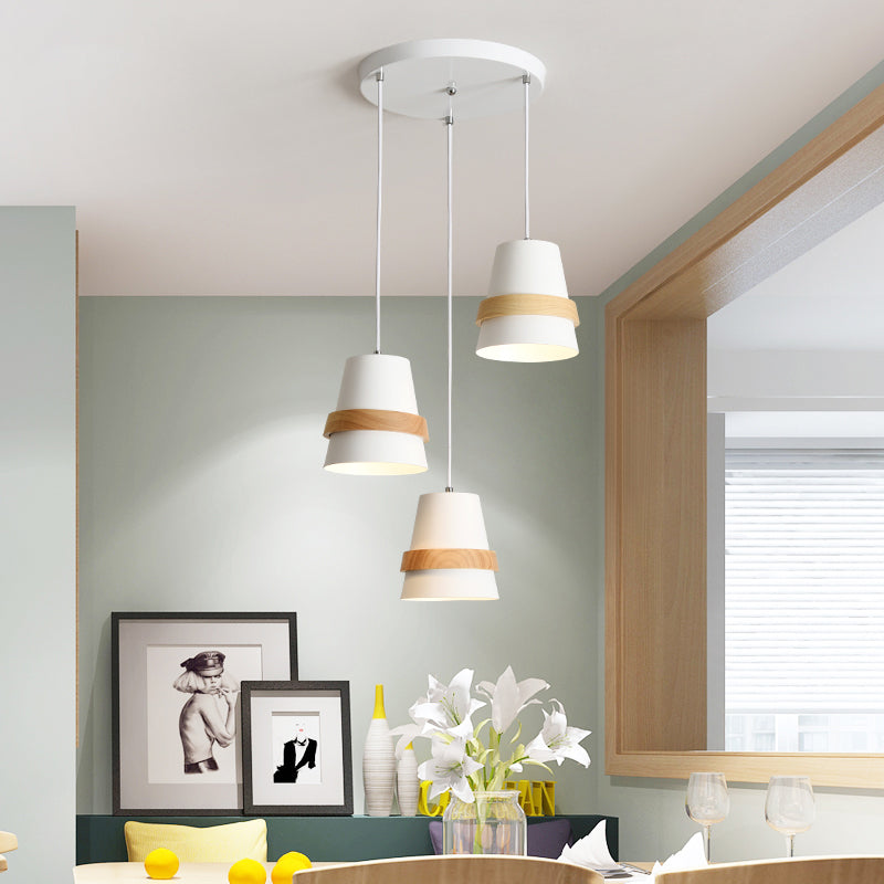 Cup Shape Dining Room Multi-Pendant Metal 3 Heads Modernist Suspension Light in White/Black and Wood White Clearhalo 'Ceiling Lights' 'Modern Pendants' 'Modern' 'Pendant Lights' 'Pendants' Lighting' 800916