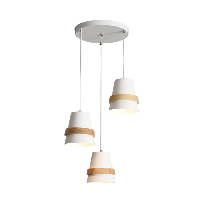 Cup Shape Dining Room Multi-Pendant Metal 3 Heads Modernist Suspension Light in White/Black and Wood Clearhalo 'Ceiling Lights' 'Modern Pendants' 'Modern' 'Pendant Lights' 'Pendants' Lighting' 800917