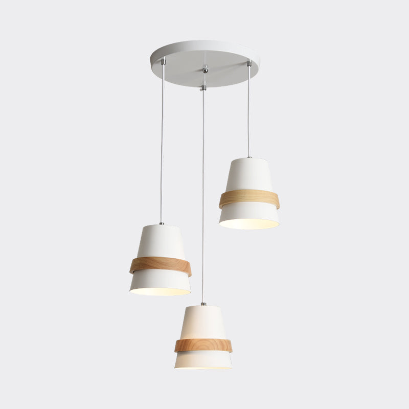 Cup Shape Dining Room Multi-Pendant Metal 3 Heads Modernist Suspension Light in White/Black and Wood Clearhalo 'Ceiling Lights' 'Modern Pendants' 'Modern' 'Pendant Lights' 'Pendants' Lighting' 800918