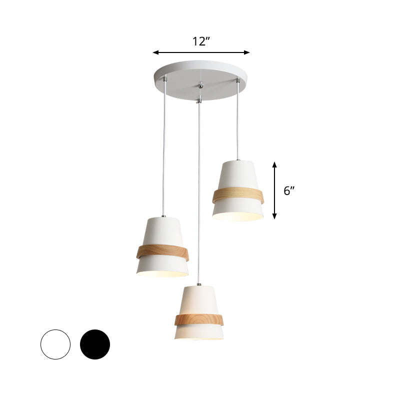 Cup Shape Dining Room Multi-Pendant Metal 3 Heads Modernist Suspension Light in White/Black and Wood Clearhalo 'Ceiling Lights' 'Modern Pendants' 'Modern' 'Pendant Lights' 'Pendants' Lighting' 800919