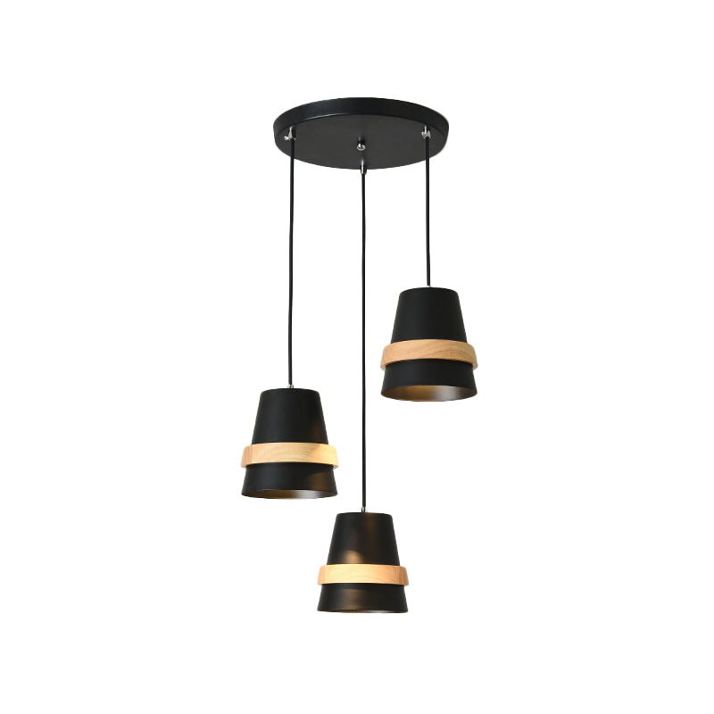 Cup Shape Dining Room Multi-Pendant Metal 3 Heads Modernist Suspension Light in White/Black and Wood Clearhalo 'Ceiling Lights' 'Modern Pendants' 'Modern' 'Pendant Lights' 'Pendants' Lighting' 800922