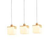 Modernism 3 Heads Multi Pendant Light Wood Cube LED Hanging Ceiling Lamp with White Glass Shade Clearhalo 'Ceiling Lights' 'Modern Pendants' 'Modern' 'Pendant Lights' 'Pendants' Lighting' 800926