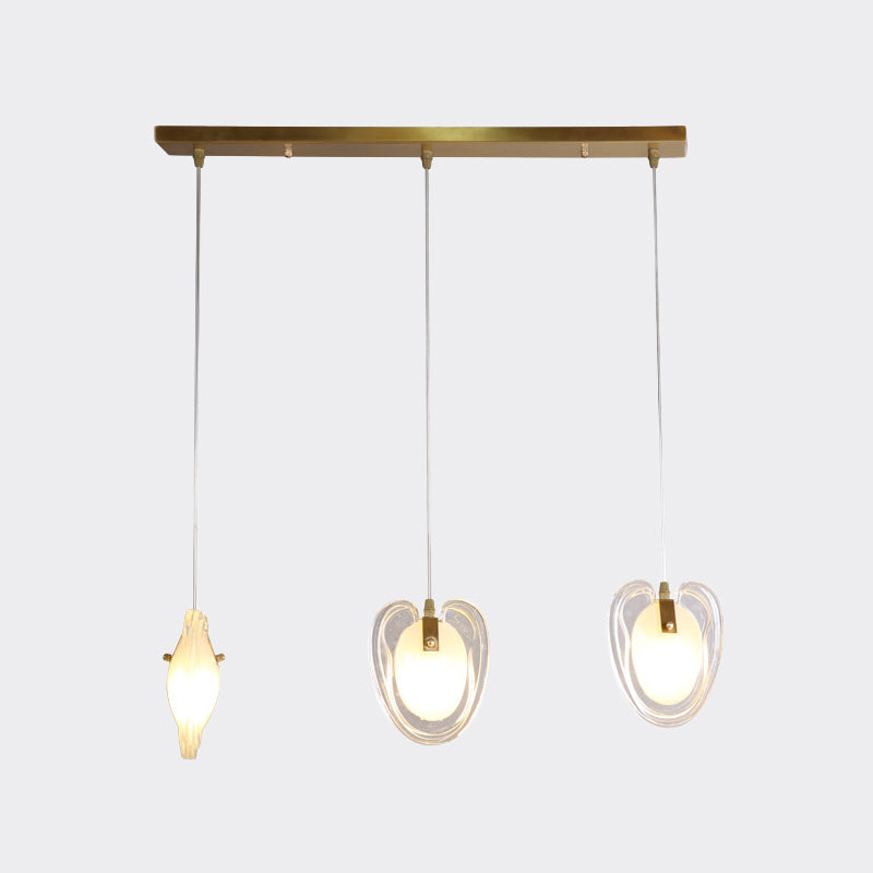 Brass Heart Shape Ceiling Light Modern 3-Light Clear Glass Hanging Lamp Fixture with Linear Canopy Clearhalo 'Ceiling Lights' 'Glass shade' 'Glass' 'Modern Pendants' 'Modern' 'Pendant Lights' 'Pendants' Lighting' 800930