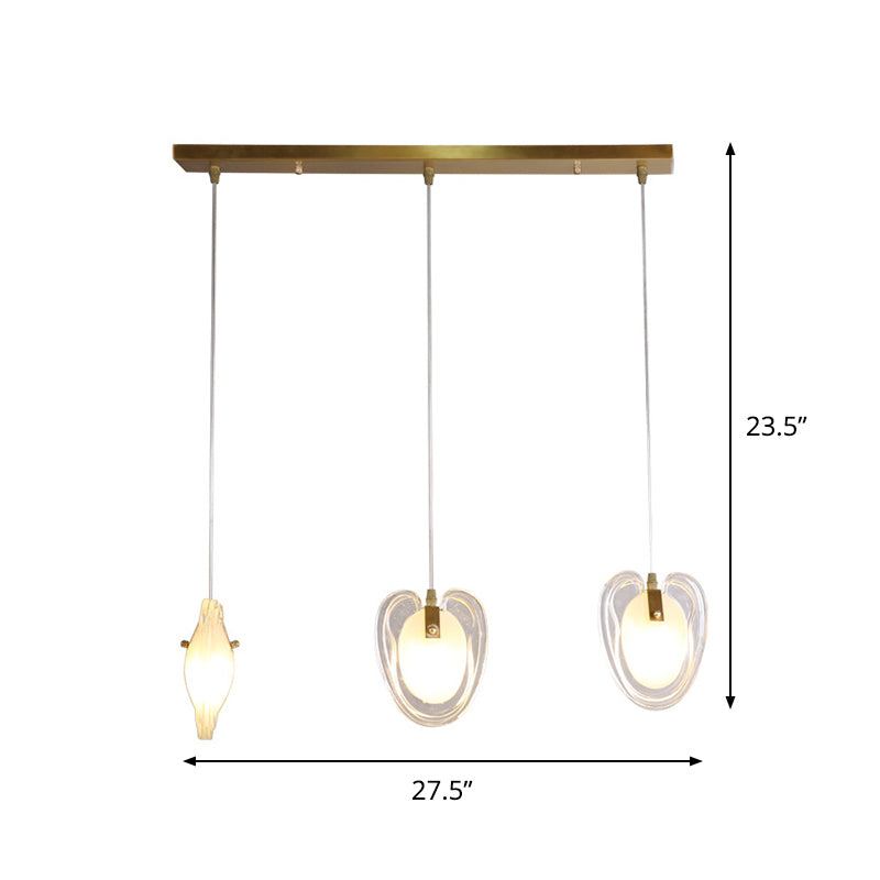 Brass Heart Shape Ceiling Light Modern 3-Light Clear Glass Hanging Lamp Fixture with Linear Canopy Clearhalo 'Ceiling Lights' 'Glass shade' 'Glass' 'Modern Pendants' 'Modern' 'Pendant Lights' 'Pendants' Lighting' 800931