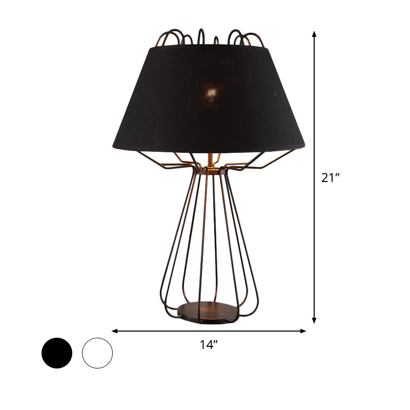 Frame Night Table Light Modernist Iron 1 Bulb White/Black Finish Night Lamp with Fabric Shade Clearhalo 'Lamps' 'Table Lamps' Lighting' 800943