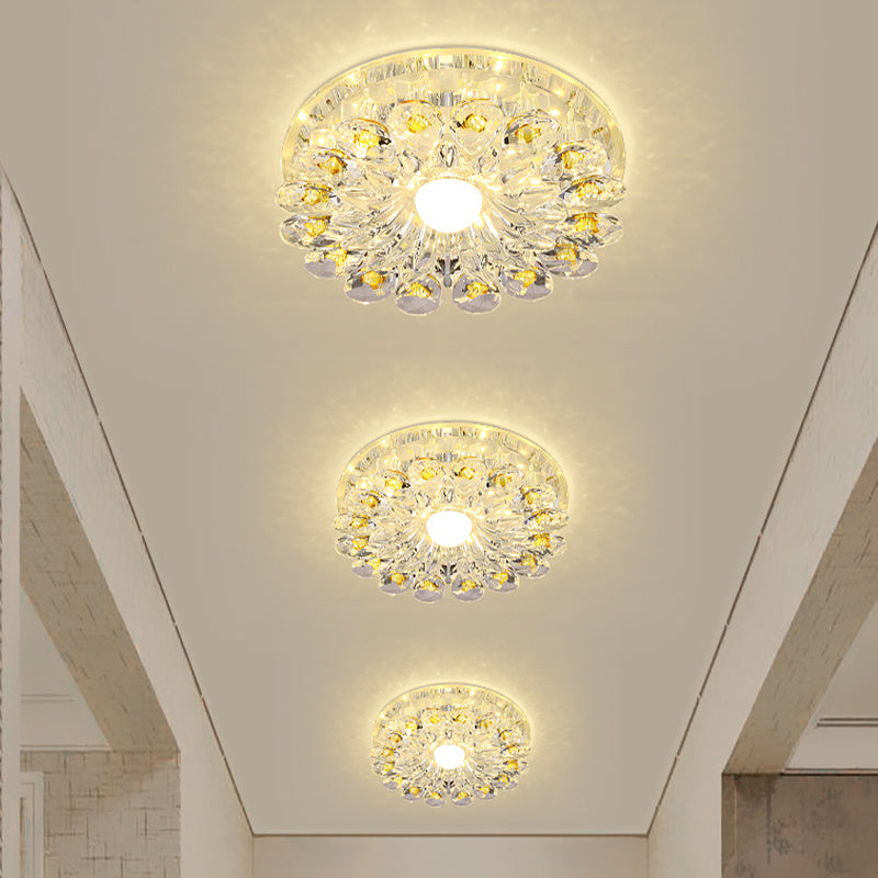 Yellow Blossom Flush-Mount Light Fixture Modernist Crystal LED Hallway Ceiling Lamp Clearhalo 'Ceiling Lights' 'Close To Ceiling Lights' 'Close to ceiling' 'Flush mount' Lighting' 800965