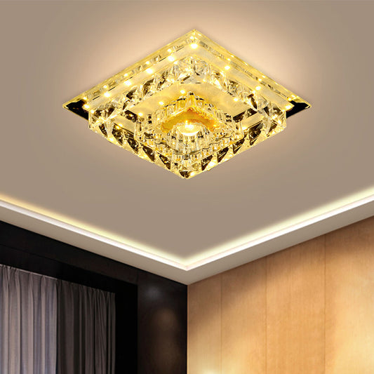 Tiered Square Bedroom Flushmount Modernism Clear Crystal LED Chrome Ceiling Light Fixture, Warm/White Light Clearhalo 'Ceiling Lights' 'Close To Ceiling Lights' 'Close to ceiling' 'Flush mount' Lighting' 800969