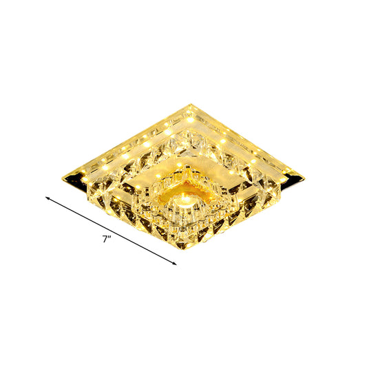 Tiered Square Bedroom Flushmount Modernism Clear Crystal LED Chrome Ceiling Light Fixture, Warm/White Light Clearhalo 'Ceiling Lights' 'Close To Ceiling Lights' 'Close to ceiling' 'Flush mount' Lighting' 800971