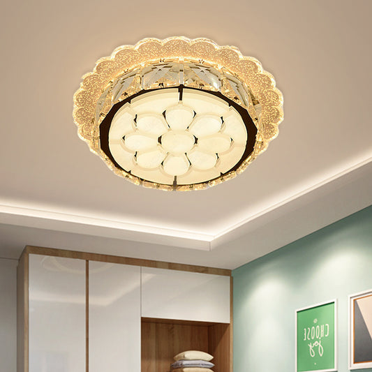 LED Crystal Flushmount Light Simple Style White Priscilla Edge Corridor Ceiling Lighting with Etched Floral Design White Clearhalo 'Ceiling Lights' 'Close To Ceiling Lights' 'Close to ceiling' 'Flush mount' Lighting' 800972